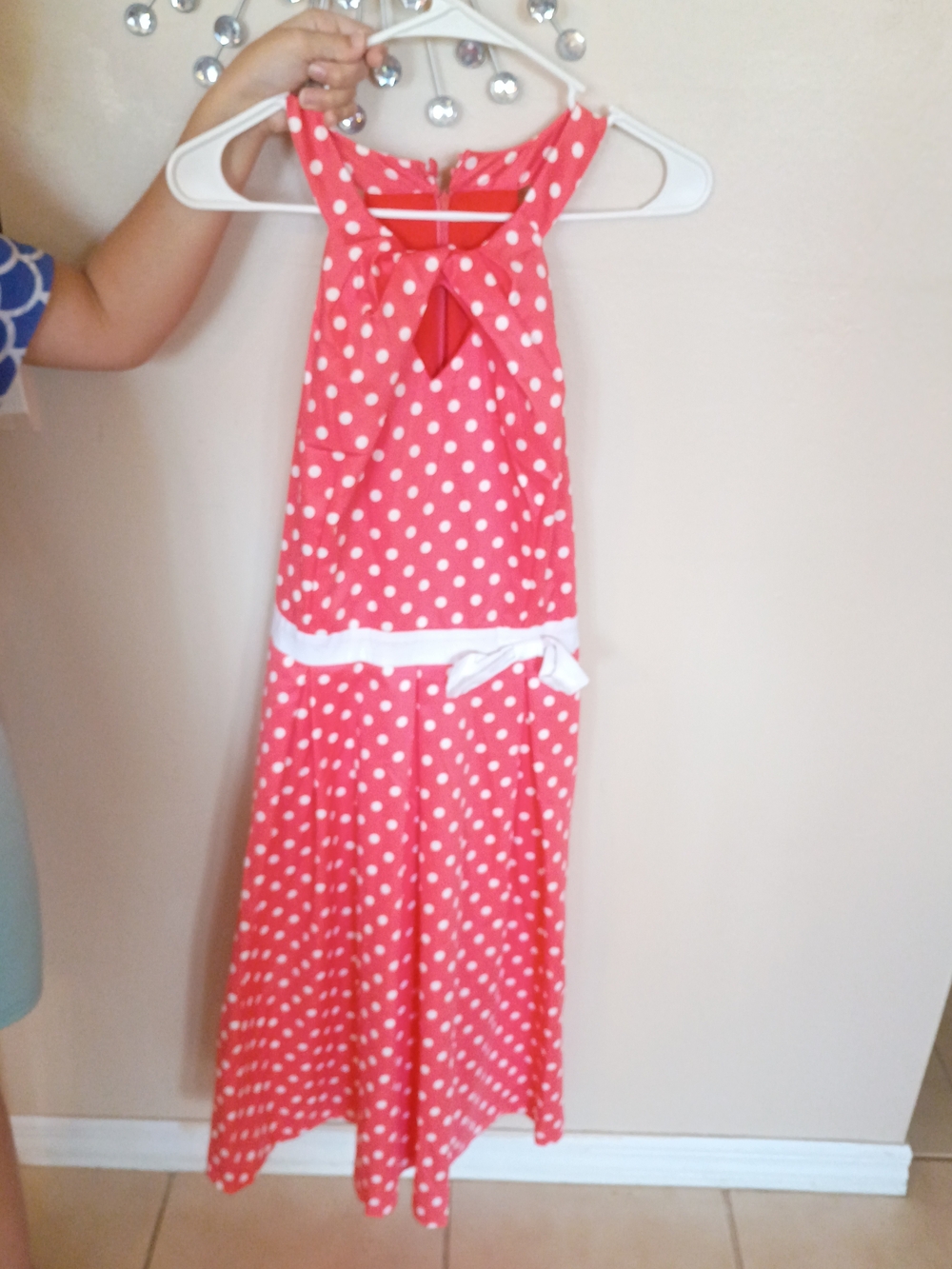 Lindy Bop Woman's I Love Lucy  Coral Polka Dot Bow- White Waist Bow Halloween